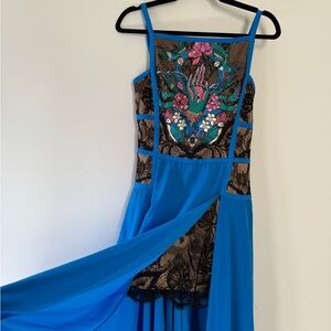 Tadashi Shoji Elegant Blue Embroidered Maxi Dress